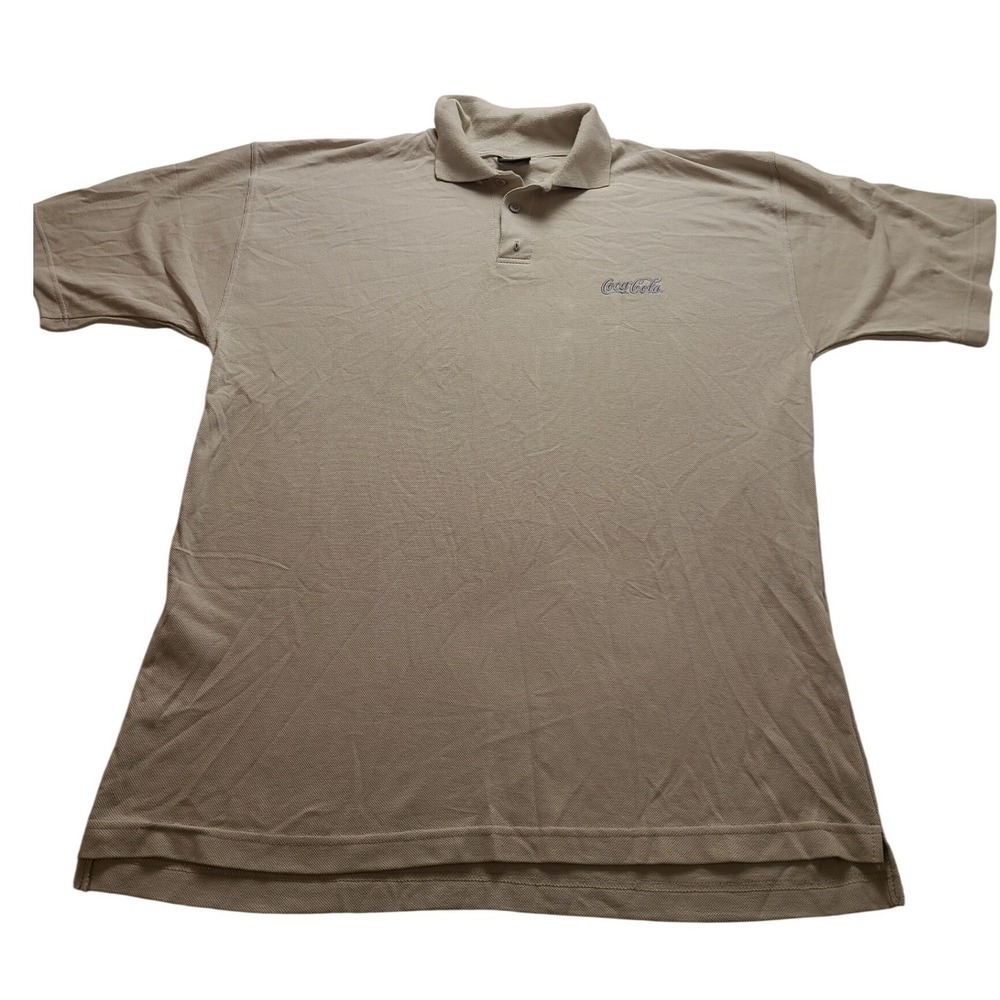 Coca-Cola Men's XXL Short Sleeve Polo Shirt Tan Pique Embroidered Logo Classic